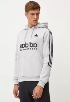 adidas bluza Tiro barbati, culoarea gri, cu gluga, cu imprimeu, IW5939 imagine