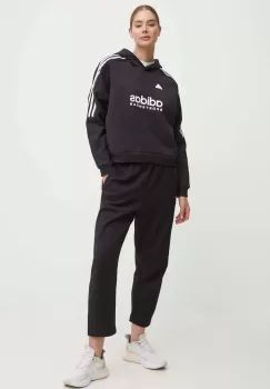 adidas bluza Tiro femei, culoarea negru, cu gluga, cu imprimeu, IX3780 imagine