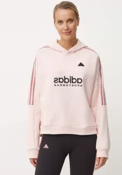 adidas bluza trening Tiro culoarea roz, cu gluga, cu imprimeu, IX3527 imagine