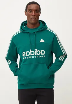adidas bluza trening Tiro culoarea verde, cu gluga, cu imprimeu, IW5938 imagine
