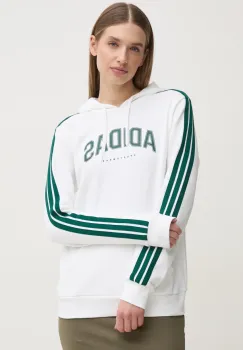 adidas bluza W L SOFTS Collegiate femei, culoarea alb, cu gluga, cu imprimeu, JV9149 imagine