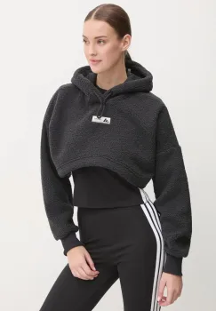 adidas bluza x Moon Boot femei, culoarea negru, cu gluga, cu imprimeu, IY8049 imagine