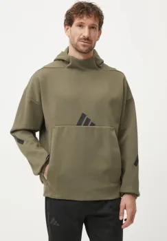 adidas bluza Z.N.E. barbati, culoarea verde, cu gluga, cu imprimeu, JD5321 imagine