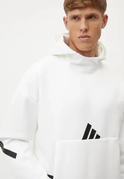 adidas bluza ZNE barbati, culoarea bej, cu gluga, cu imprimeu, JF2454 imagine