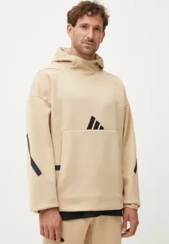 adidas bluza ZNE barbati, culoarea bej, cu gluga, cu imprimeu, JJ4894 imagine
