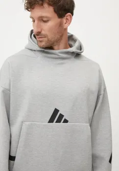 adidas bluza ZNE barbati, culoarea gri, cu gluga, cu imprimeu, JE3070 imagine