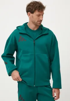 adidas bluza ZNE barbati, culoarea verde, cu gluga, cu imprimeu, JF6539 imagine