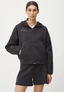 adidas bluza ZNE femei, culoarea negru, cu gluga, neted, JE7848 imagine