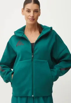 adidas bluza ZNE femei, culoarea verde, cu gluga, cu imprimeu, JF8887 imagine