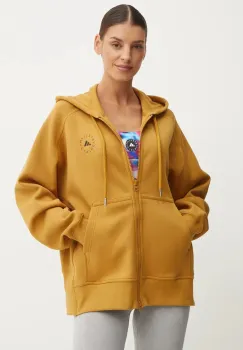 adidas by Stella McCartney bluza femei, culoarea maro, cu gluga, neted, JF6335 imagine
