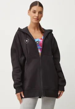 adidas by Stella McCartney bluza femei, culoarea negru, cu gluga, neted, IB6852 imagine
