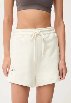 adidas by Stella McCartney pantaloni scurti de antrenament culoarea bej, uni, high waist, JX6786 imagine