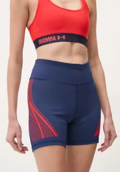 adidas by Stella McCartney pantaloni scurti de antrenament TruePace culoarea bleumarin, cu imprimeu, high waist, JF3800 imagine