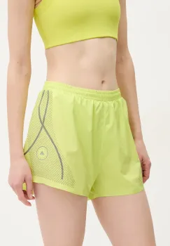 adidas by Stella McCartney pantaloni scurti femei, culoarea verde, cu imprimeu, medium waist, JI8054 imagine