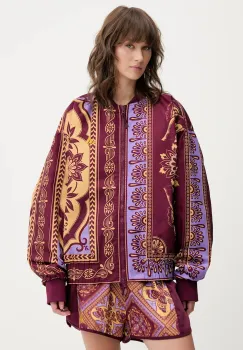 adidas geaca bomber x Farm Rio culoarea bordo, de tranzitie, oversize, JL8621 imagine