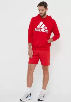 adidas hanorac de bumbac barbati, culoarea rosu, cu gluga, modelator imagine