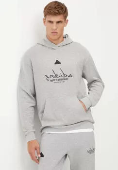 adidas hanorac de bumbac Brand Love barbati, culoarea gri, cu gluga, cu imprimeu, IX1316 imagine