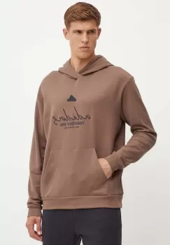 adidas hanorac de bumbac Brand Love barbati, culoarea maro, cu gluga, cu imprimeu, IW3534 imagine