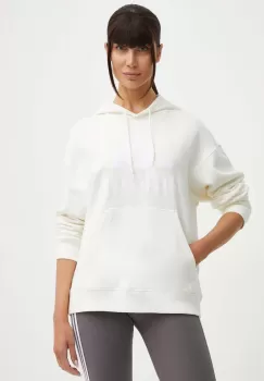 adidas hanorac de bumbac femei, culoarea bej, cu gluga, cu imprimeu, IR5449 imagine
