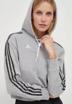 adidas hanorac de bumbac femei, culoarea gri, cu gluga, cu imprimeu imagine