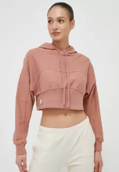 adidas hanorac de bumbac femei, culoarea maro, cu gluga, neted imagine