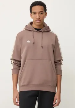 adidas Originals bluza 3-Stripes barbati, culoarea maro, cu gluga, cu imprimeu, JP1000 imagine