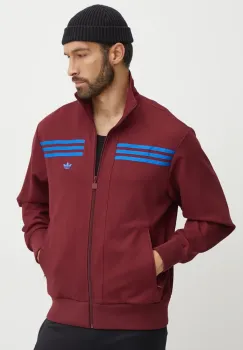 adidas Originals bluza 70s Track Top barbati, culoarea bordo, cu imprimeu, JN5963 imagine