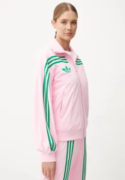 adidas Originals bluza 70s Velour Tracktop femei, culoarea roz, modelator, JN8284 imagine