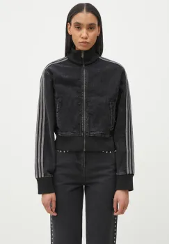 adidas Originals bluza Adicolor Denim Tracktop femei, culoarea negru, cu imprimeu, JD3110 imagine