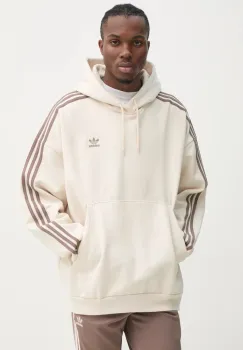 adidas Originals bluza BAGGY HOODIE barbati, culoarea bej, cu gluga, cu imprimeu, JP1073 imagine