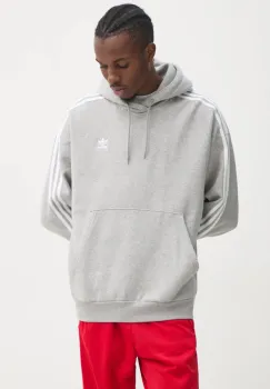 adidas Originals bluza BAGGY HOODIE barbati, culoarea gri, cu gluga, cu imprimeu, JP1076 imagine