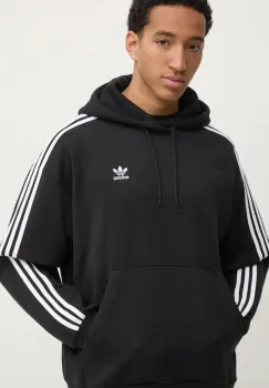 adidas Originals bluza BAGGY HOODIE barbati, culoarea negru, cu gluga, cu imprimeu, JC6251 imagine