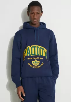 adidas Originals bluza barbati, culoarea albastru marin, cu gluga, cu imprimeu imagine