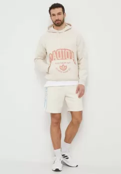 adidas Originals bluza barbati, culoarea bej, cu gluga, cu imprimeu, IS0239 imagine