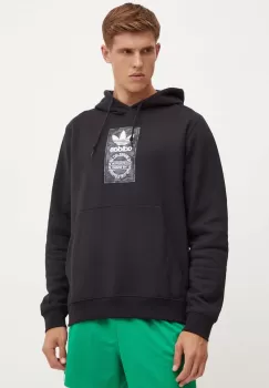 adidas Originals bluza barbati, culoarea negru, cu gluga, cu imprimeu, IZ2513 imagine