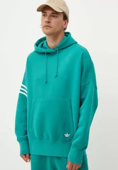 adidas Originals bluza barbati, culoarea turcoaz, cu gluga, cu imprimeu, JF9142 imagine