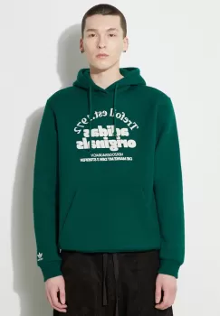 adidas Originals bluza barbati, culoarea verde, cu gluga, cu imprimeu imagine