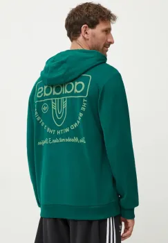adidas Originals bluza barbati, culoarea verde, cu gluga, cu imprimeu, IW3247 imagine