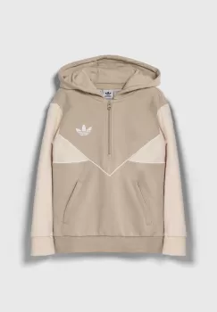 adidas Originals bluza copii culoarea bej, cu gluga, cu imprimeu imagine