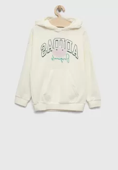 adidas Originals bluza copii culoarea bej, cu gluga, cu imprimeu imagine