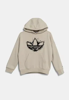 adidas Originals bluza copii culoarea bej, cu gluga, cu imprimeu, JD0366 imagine