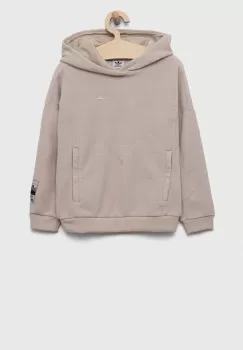adidas Originals bluza copii culoarea bej, cu gluga, neted imagine