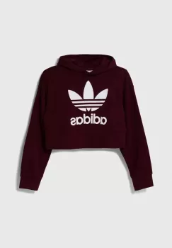 adidas Originals bluza copii culoarea bordo, cu gluga, cu imprimeu imagine