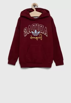 adidas Originals bluza copii culoarea bordo, cu gluga, cu imprimeu imagine