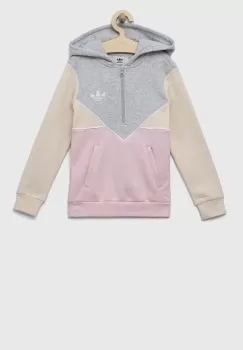 adidas Originals bluza copii culoarea gri, cu gluga, modelator imagine