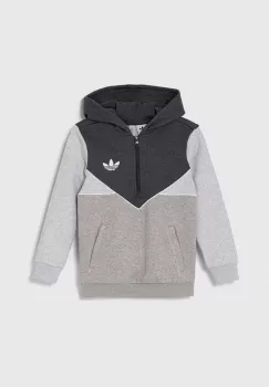 adidas Originals bluza copii culoarea gri, cu gluga, modelator imagine