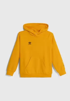 adidas Originals bluza copii culoarea portocaliu, cu gluga, cu imprimeu imagine