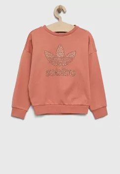adidas Originals bluza copii culoarea portocaliu, cu imprimeu imagine