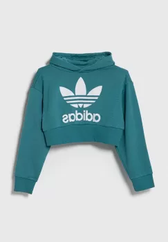 adidas Originals bluza copii culoarea turcoaz, cu gluga, cu imprimeu imagine