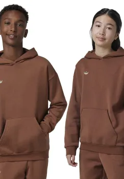 adidas Originals bluza copii HOODIE culoarea maro, cu gluga, cu imprimeu, IY9553 imagine